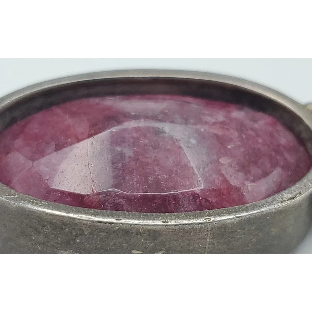 Vtg Sterling Silver Genuine Ruby Handcrafted Reversible Pendant / Brooch‎ 36g